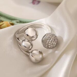 Sculpted Silver Sphere Ring with Crystal Centerpiece